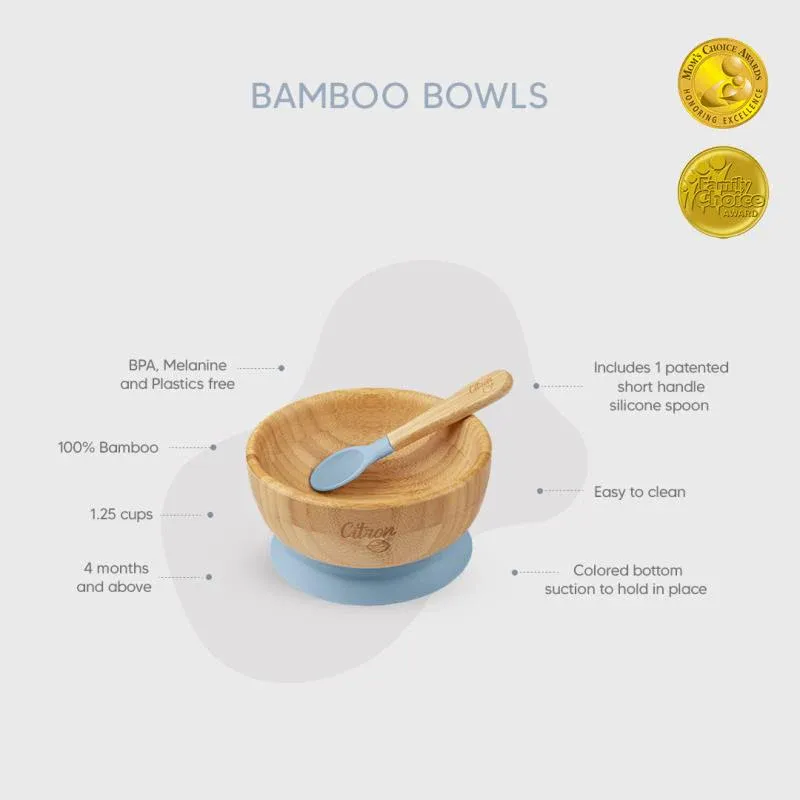 Citron Vakum Tabanlı Organik Bambu Kase Seti - Blue