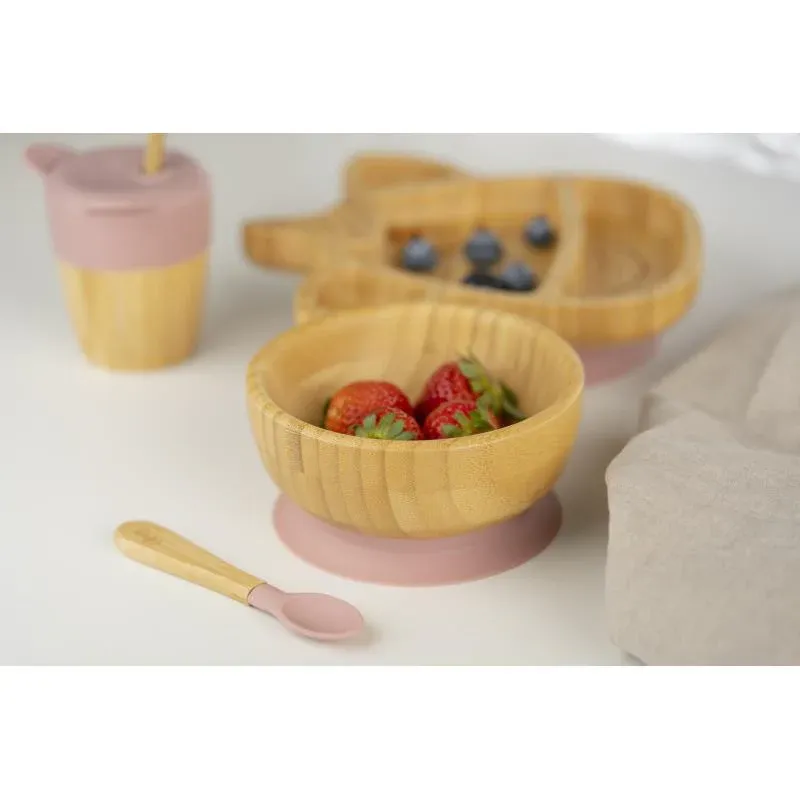 Citron Vakum Tabanlı Organik Bambu Kase Seti - Blush Pink