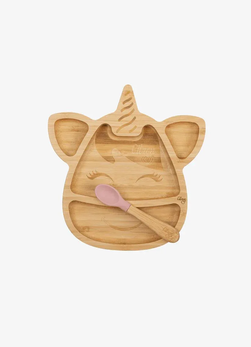 Citron Bölmeli Organik Bambu Çocuk Yemek Takımı - Unicorn