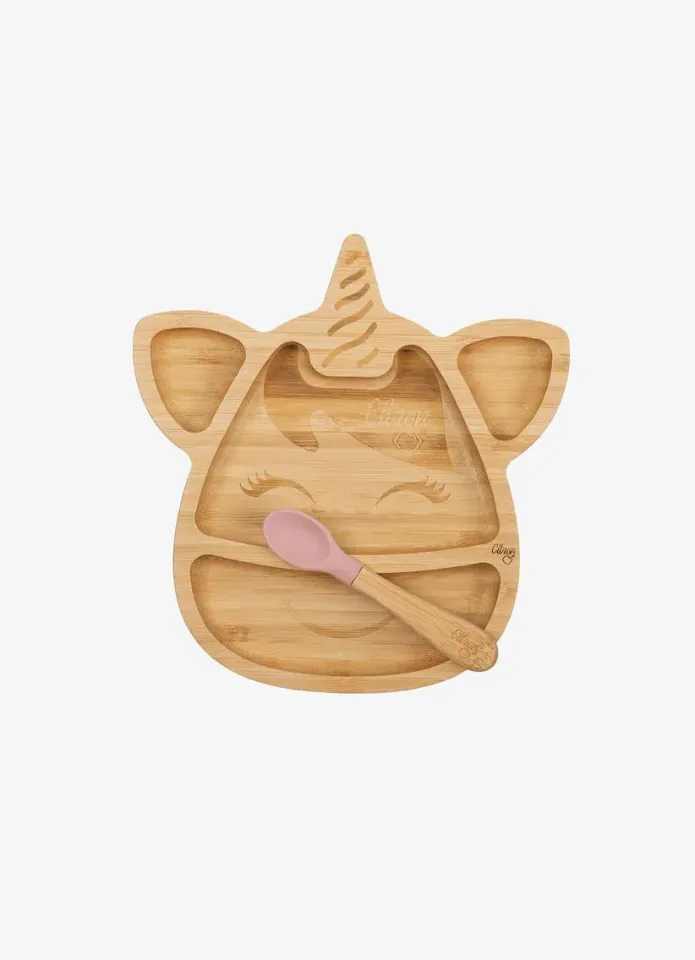 Citron Bölmeli Organik Bambu Çocuk Yemek Takımı - Unicorn