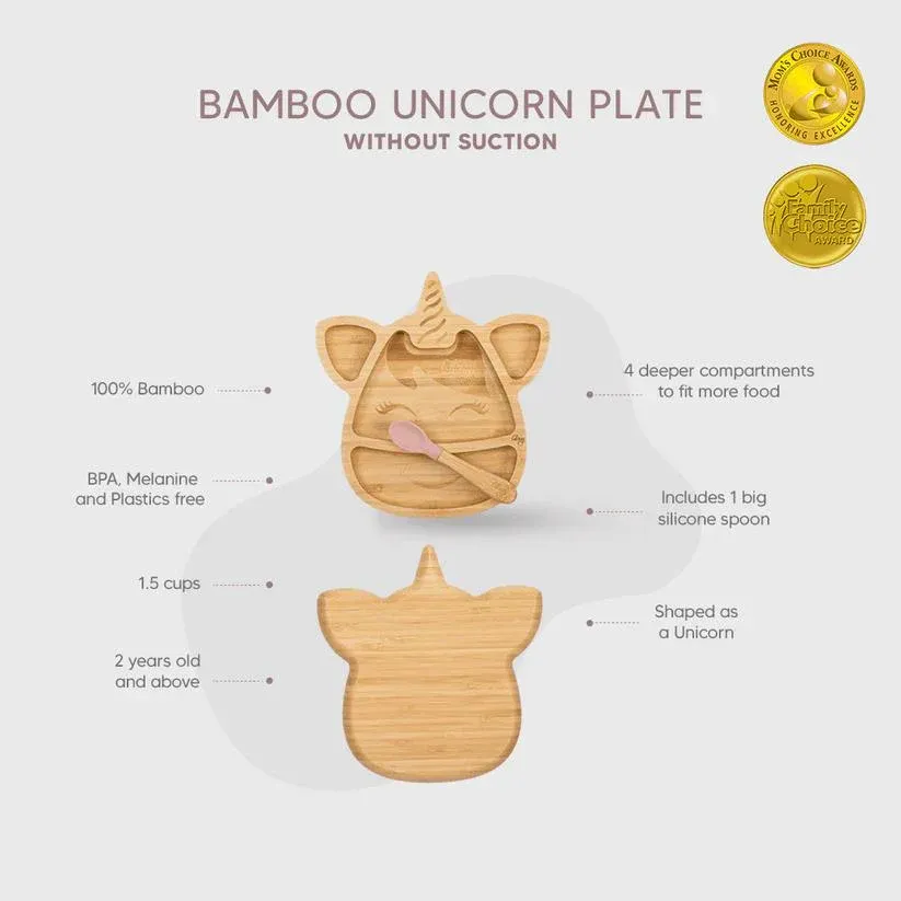 Citron Bölmeli Organik Bambu Çocuk Yemek Takımı - Unicorn