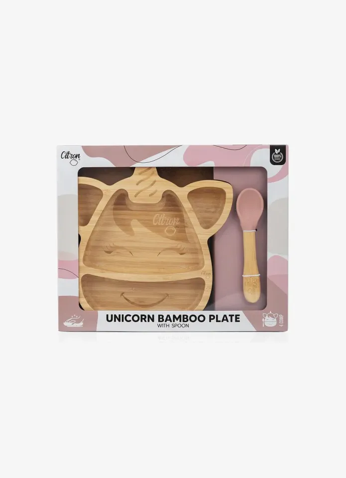 Citron Bölmeli Organik Bambu Çocuk Yemek Takımı - Unicorn