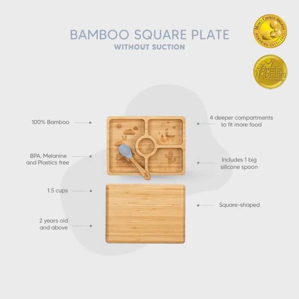 Citron Bölmeli Organik Bambu Kare Yemek Takımı