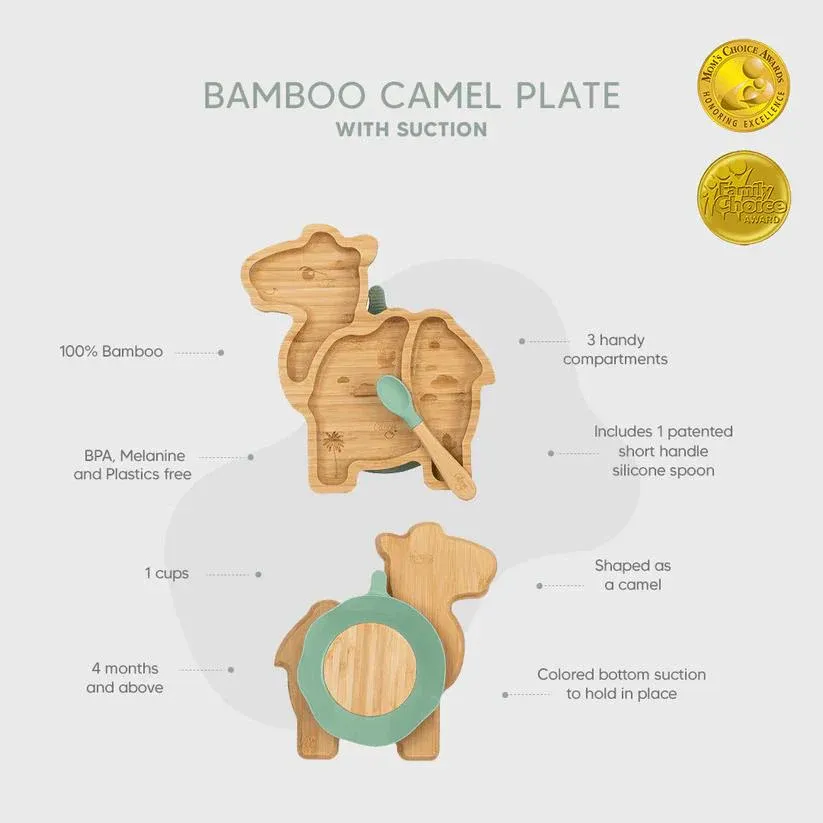 Citron Bölmeli Vakum Tabanlı Organik Bambu Çocuk Yemek Takımı - Camel