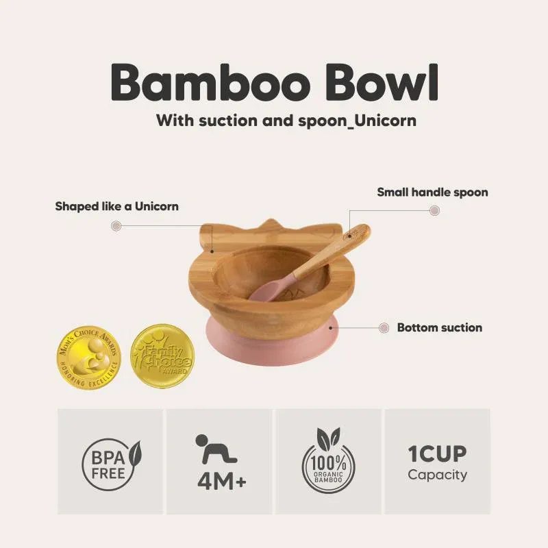 Citron Vakum Tabanlı Organik Bambu Kase Seti - Unicorn