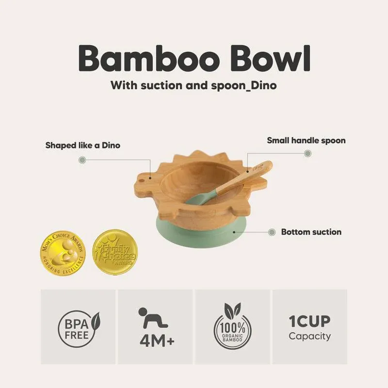 Citron Vakum Tabanlı Organik Bambu Kase Seti - Dino