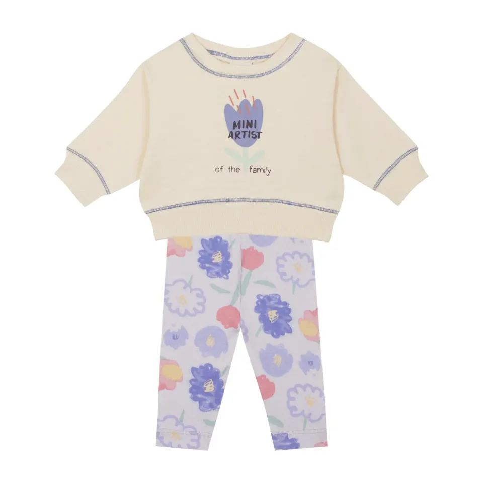 Çiçek Basklı Sweatshirt Tayt Set